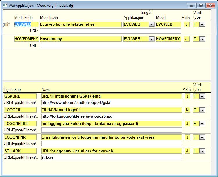 3 Grunnlagsdata 3.1 Modulvalg og oppsett EVUWeb har i utgangspunktet kun to modulkoder i FSklienten som begge må være aktive for at EVUWeb skal fungere.
