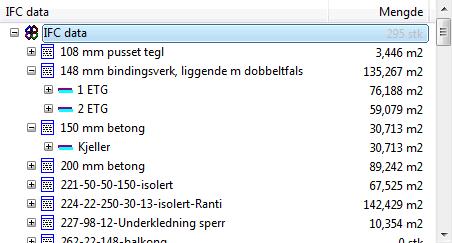 når du blar i IFC mengdevindu eller om du vil velge i IFC plot vindu og valgt objekt vises i listen i mengdevindu.