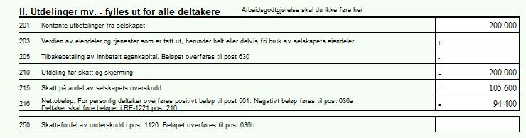 Egenkapital i et ANS Dernest påvirkes også RF 1233 (Selskapets melding over deltakernes formue og inntekt) kr 200.000 for den Nils og kr 300.