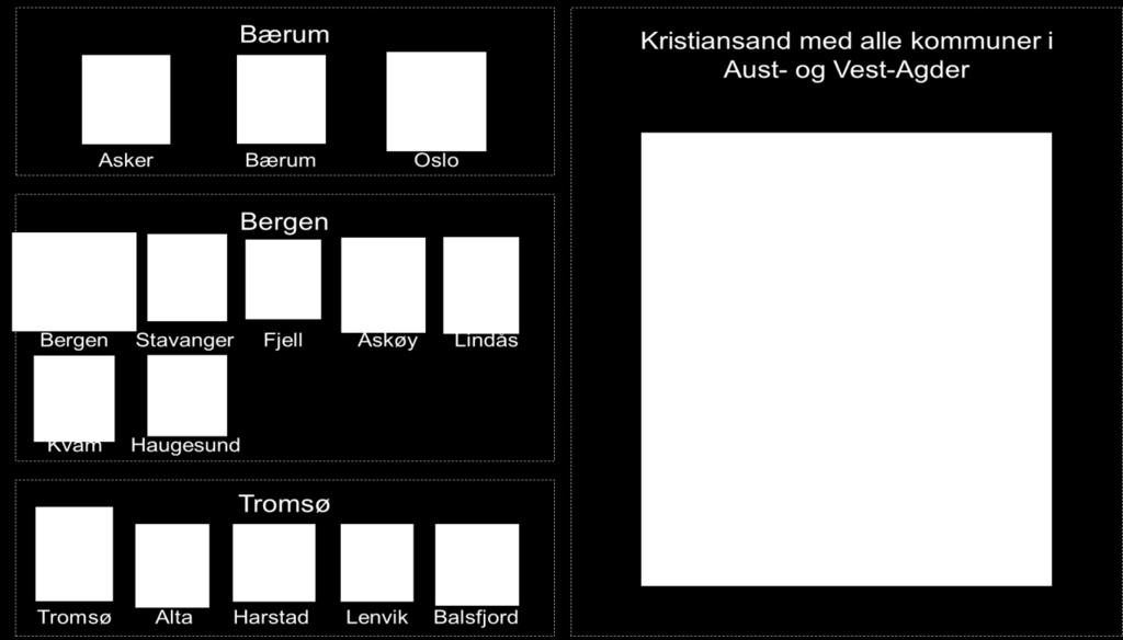 2.2 Nærmere om arbeidet med kommunene I samarbeid med ble det våren 2017 etablert fire kommunegrupper med utgangspunkt i Bergen, Bærum, Kristiansand og Tromsø.