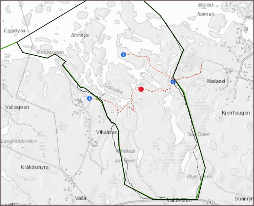 3.1 Holandsosen naturreservat Kart: Grensen til Holandsosen naturreservat er merket med sort linje. Svak sort linje er beitegjerdet.