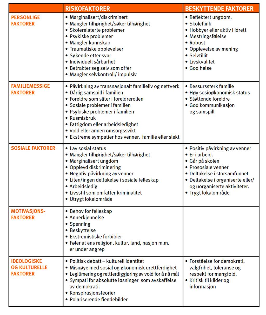 9.0 Mulig risiko- og beskyttelsesfaktorer Dersom bekymring har oppstått er det utarbeidet