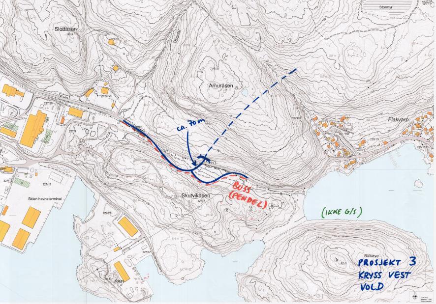 d) f) e) Figur: Kryss vest Vold Tunnel Knarrdalsstrand - Flakvarp Sikkerhetsproblemer Kryss øst Knarrdalsstrand a) Kort avstand mellom rundkjøring og tunnel 110 m.