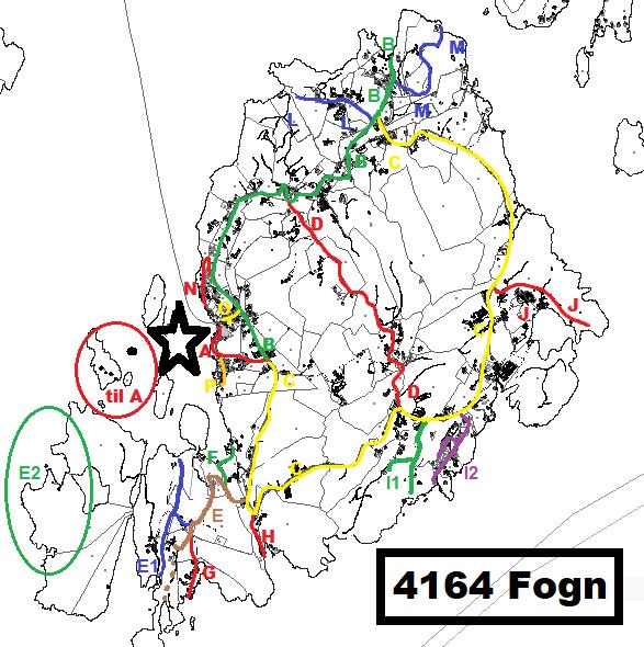 4164 A Gjellarvikvegen 4164 B Varlandsvegen 4164 C Runastadvegen 4164 D Høgastevegen 4164 E Hovdavegen (sjå merknad) 4164 E1 Hovdadalen 4164 E2 (sjå merknad) 4164 F Eidsvåg