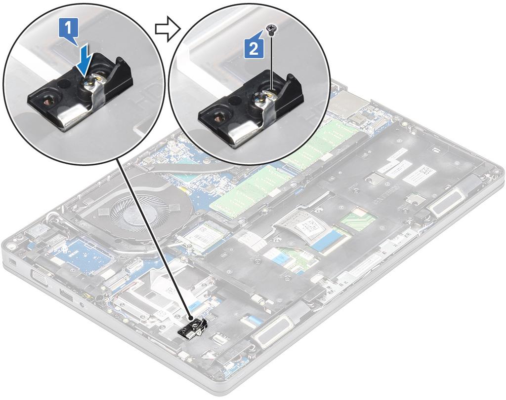 5 Sett inn SSD: a Sett SSD inn i kontakten på systemet [1].