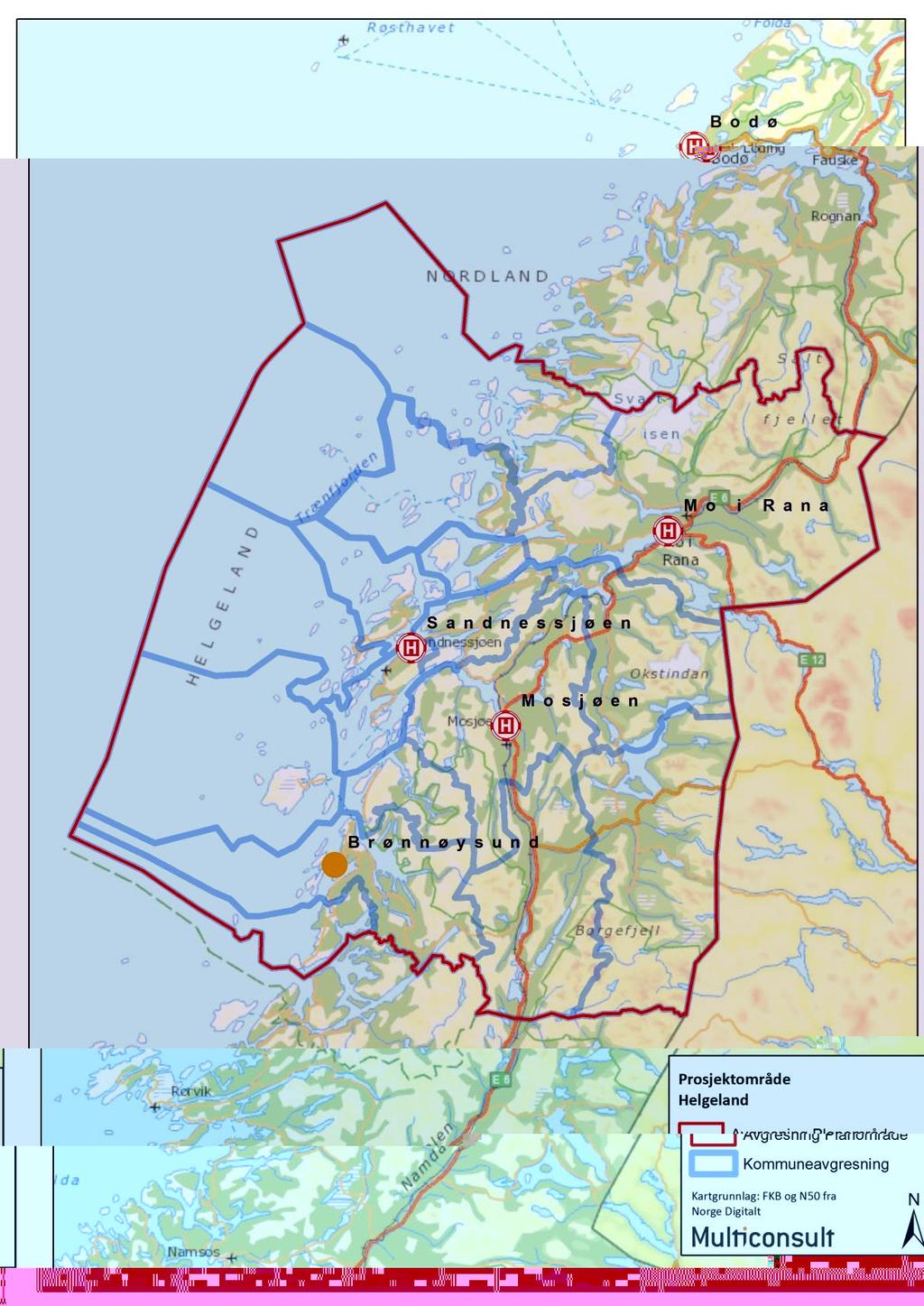 Figur 7: Prosjektområdet for transportberegninger 11.1.1 Veinett Veinettet i modellen består av veilenker fra Statens kartverks datasett, ELVEG.