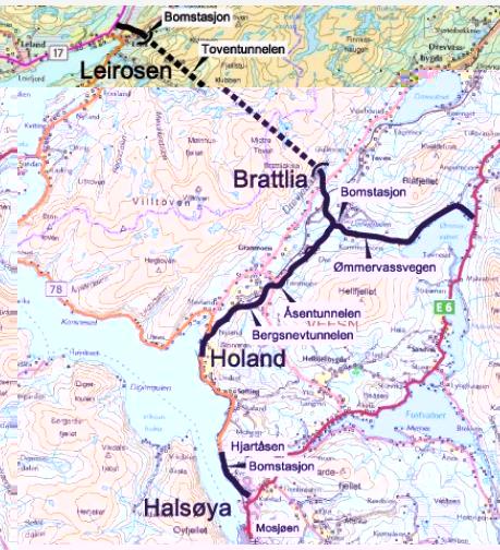 Figur 8: Prosjektområdet for transportberegninger 11.1.2 Ferger / hurtigbåter og kollektiv Veinettet i ELVEG tar som nevnt hensyn til alle fergestrekninger langs kysten.