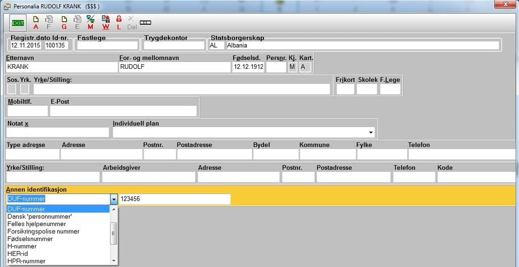 1 Makro for DUF/annen ID Vi har laget et eget makro for DUF/annen ID registreringen som kan brukes for å få