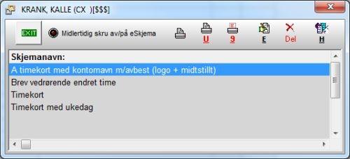 Avtalebok 131 13.19 Utskrift av timekort Trykk Ctrl+U for å skrive ut timekort som gis til pasienten. Velg ønsket timekortmal fra listen, og trykk Ctrl+U igjen for å skrive ut.