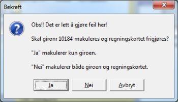 154 Kurshefte Svar Ja for å bekrefte at det er KUN giroen skal makuleres.