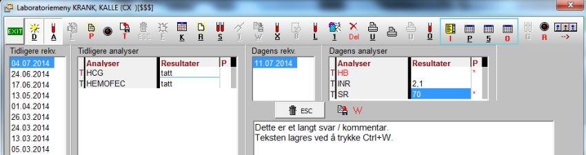 Om analyseresultatet skal merkes som patologisk, trykk Tabulator og skriv * eller tallet '1' i kolonnen P. Analysen merkes med rød tekst.