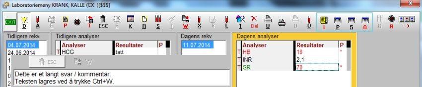 Laboratorie 37 Det lange analyseresultatet vil vises automatisk når du plasserer markøren i resultatfeltet på