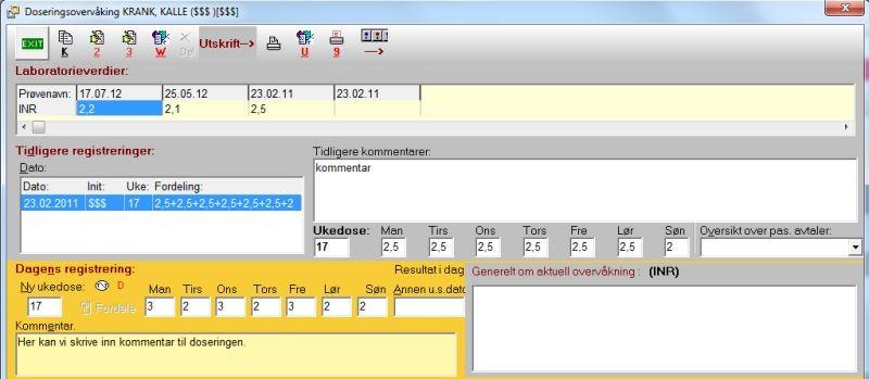 Laboratorie 43 Markøren stiller seg automatisk i feltet 'Ny ukedose' der vi taster inn antall tabletter og trykker Enter. Trykk Alt+E eller tab for å komme til kommentar - feltet.