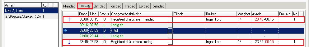 Profil klarer ikke plassere dette rett i forhold til døgnskillet fordi Profil tror at det er to forskjellige vakter som skal utføre oppgaven, døgnskillet sier til Profil at nå er det en ny vakt.