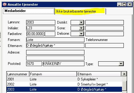 Før registreringsrutinen kan brukes, må man opprette en tjenestegruppe og en tjenestetype for å kunne registrere dette riktig, se under punkt 5.0.