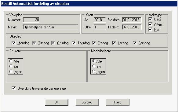 3.1 Automatisk fordeling av ukeplan (til arbeidslister) Rapporten bruker feltet ansvarlig for å avgjøre hvilken arbeidsliste oppgaven skal legges til.