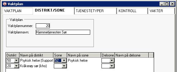 5.8.0 Distrikt/Sone Under skillekortet Distrikt/Sone angir du hvilke geografiske områder Profil skal hente brukere fra når du genererer arbeidsplaner.