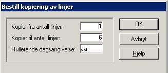 knappen kopier Endre i følgende felt: Kopi til antall linjer Endre til 6 (du