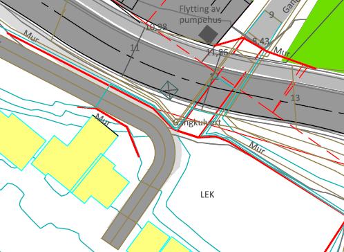 omlegging av VA-nett og flytting av pumpestasjon som ligger midt i