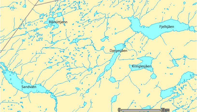 undersøkte innsjøene Sandvatn (1112 moh.), Dargesjåen (129 moh.
