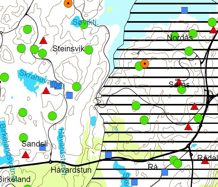 Planområdet vist med rød sirkel. Kommuneplanens arealdel 2010 2021.