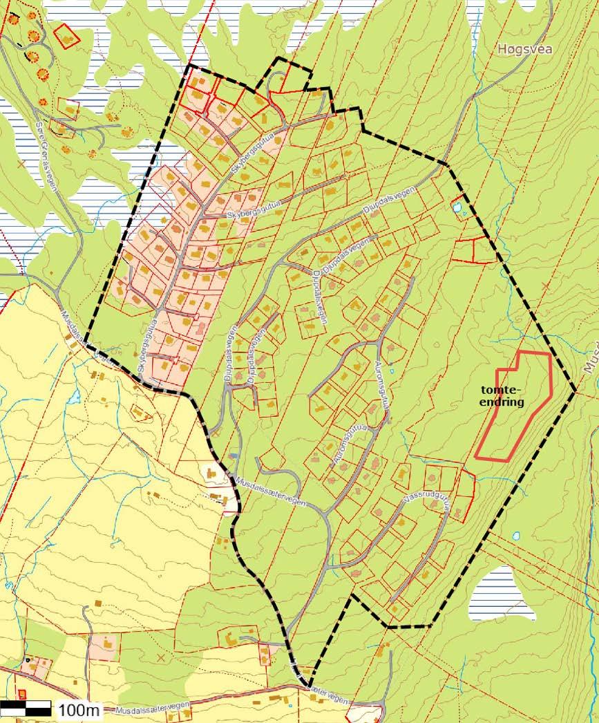 Planområdet med markering av berørt