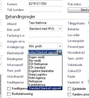 6. Behandlingsregler sier noe om hvordan faktura skal se ut, når kunden må betale etc. 1 2 4 5 3 6 7 6a. Blankettprofil - angir utseende på blanketten. Dette feltet styres av den som eier kunden.