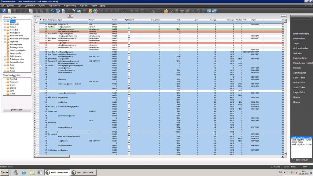 registere - Kunde Velg Skift