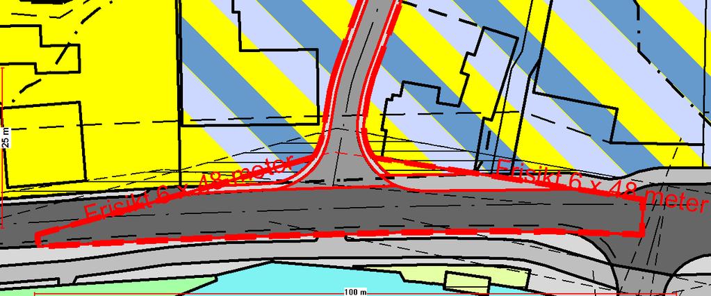 Kartutsnitt: Røde linjer viser planforslaget uten flatfyll over reguleringsplan for Lunde sentrum fra 2005. Med de nye frisiktsonene blir ikke boligen berørt.