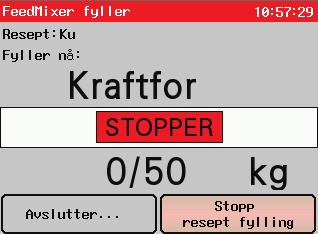 Det er viktig at mikseren ikke får unødig bevegelse etter at fôrkomponenten er lastet. Dette gir lengre ventetid før neste komponent påbegynnes.
