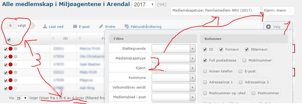 Medlemskap Medlemsliste Valg Filtre OBS: Det er varslet at det kan komme en endring i denne medlemslista. I en overgangsfase kan det hende at to ulike medlemslister er synlige. 1. Trykk på 'Valg'.