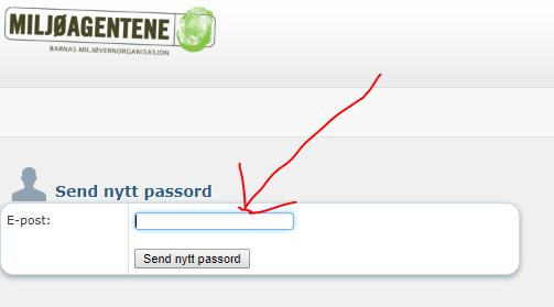 Legg inn den e-postadressen som er registrert med, og trykk 'send nytt passord'. Til denne epostadressen har du nå fått tilsendt en lenke som du kan trykke på.