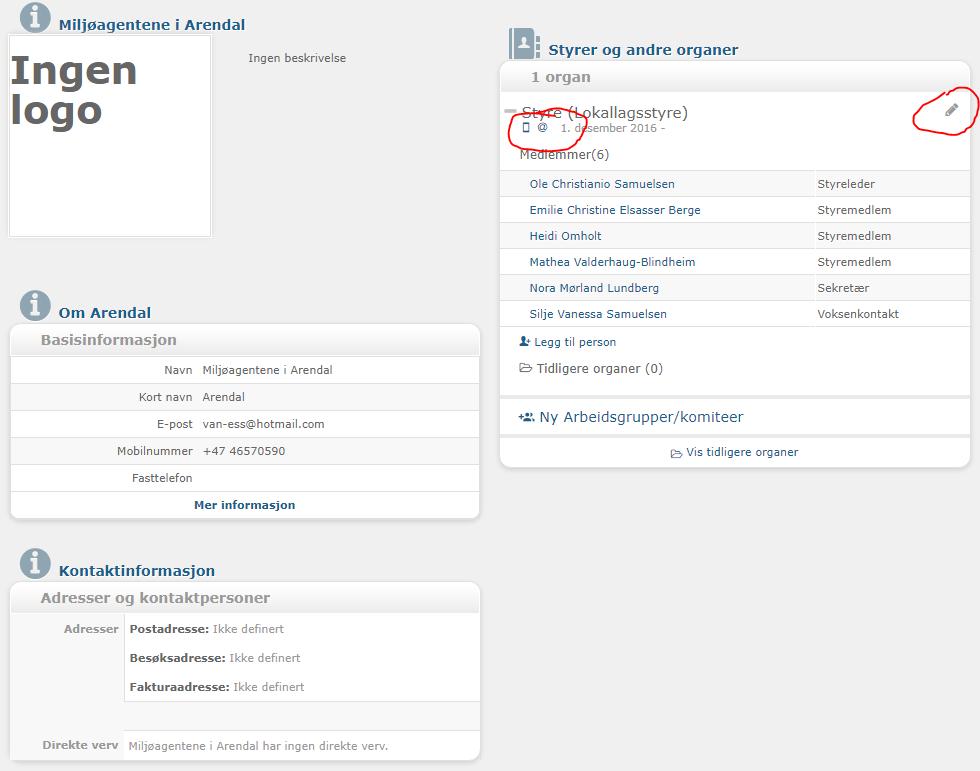 Vår organisasjon Organisasjonsprofil. Fra denne siden kan det legges inn informasjon lokallaget.