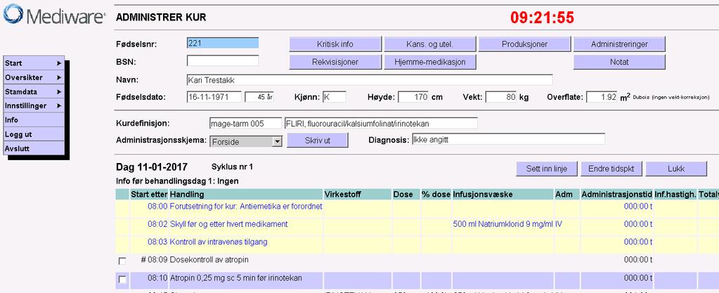 4 / 9 3. Enkelte kurer har medikamenter som produseres på post. Disse kan dobbelkontrolleres på starten av dagen selv om de administreres senere, f.eks. atropin, kalsiumfolinat.