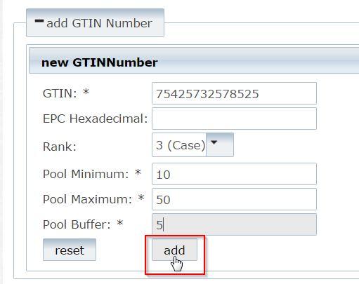 11.2.1 Skjermen Rediger GTIN-numre Administrasjon > Serienummeradministrasjon > Rediger GTIN-numre 11.2.2 Legge til GTIN For å generere eller be om serienumre, må et GTIN (eller SSCC) være definert.