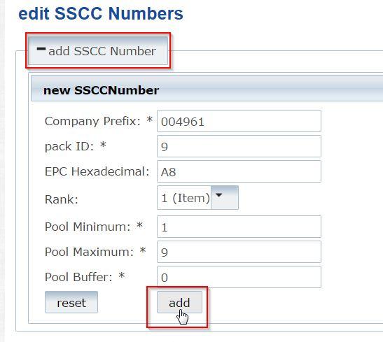 11.3.1 Skjermen Rediger SSCC-numre Administrasjon > Serienummeradministrasjon > Rediger SSCC-numre 11.3.2 Legge til SSCC For å generere eller be om serienumre, må en SSCC (eller GTIN) være definert.