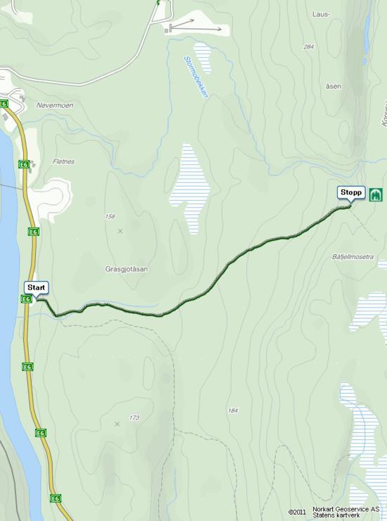 Post nr 12: Korsdalskløven 248 moh Kartblad 1926 III Trofors Enkel Start turen ved den røde brakka som står på Fløtneset.