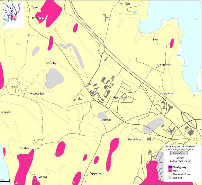Vedlegg 2. Aktsomhetskart over radon i området ved Vister.
