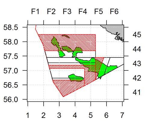 Figur 5. Skrapeposisjoner i norsk økonomisk sone (NØS) 04-07. Størrelse på sirklene indikerer fangstrate (antall per tauemeter). Nullfangstene er indikert med røde kryss.