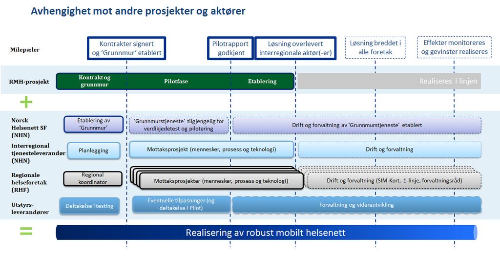 For at prosjektet skal lykkes i å etablere og realisere tjenesten er det en rekke avhengigheter til leveranser fra eksterne parter, deriblant Norsk Helsenett, den interregionale tjenesteleverandøren,