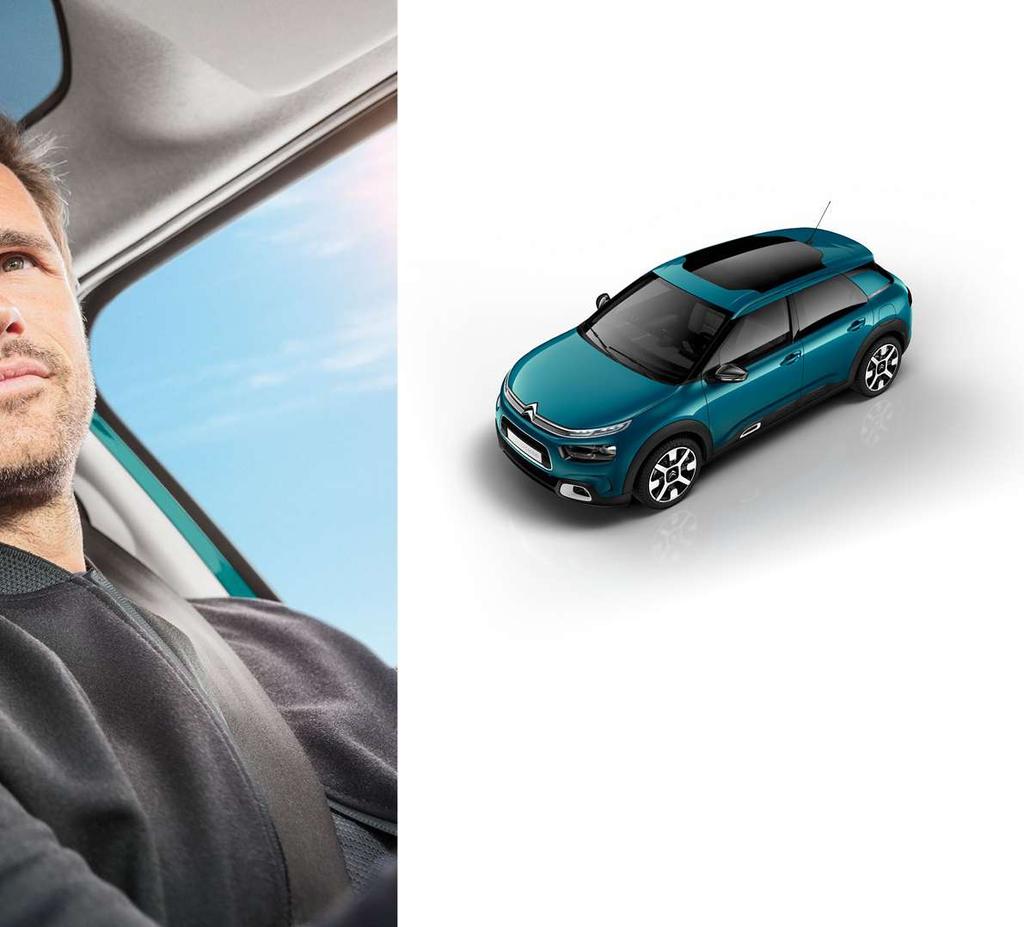 PANORAMA- GLASSTAK * Det store panoramaglasstaket* på nye Citroën C4 Cactus slipper hele tiden gjennom et filtrert lys i kupeen. Om sommeren beskytter glasstaket mot UV-stråler og isolerer mot varmen.