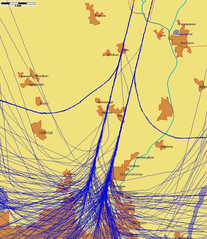 9.3.1 Landinger Landinger fra sør med jetfly, eksempeldag med nordlig trafikkretning hele dagen Figur 2. Onsdag 14.