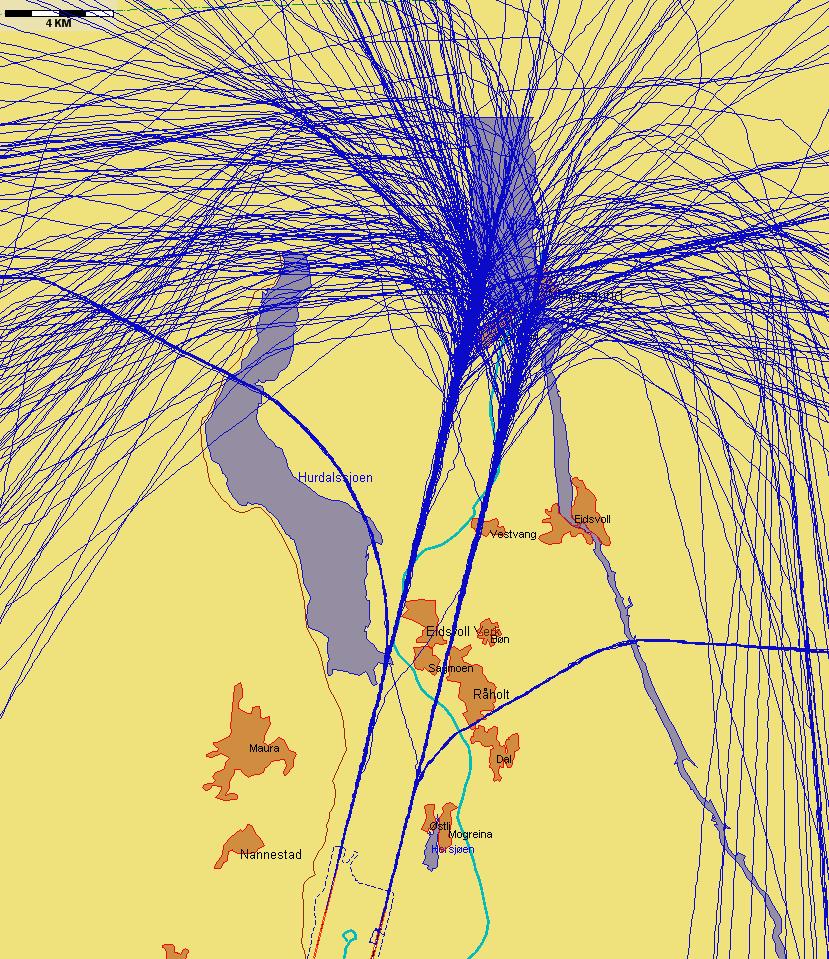 Landinger fra nord med jetfly, eksempeldag med sørlig trafikkretning hele dagen Figur 4. Onsdag 21.