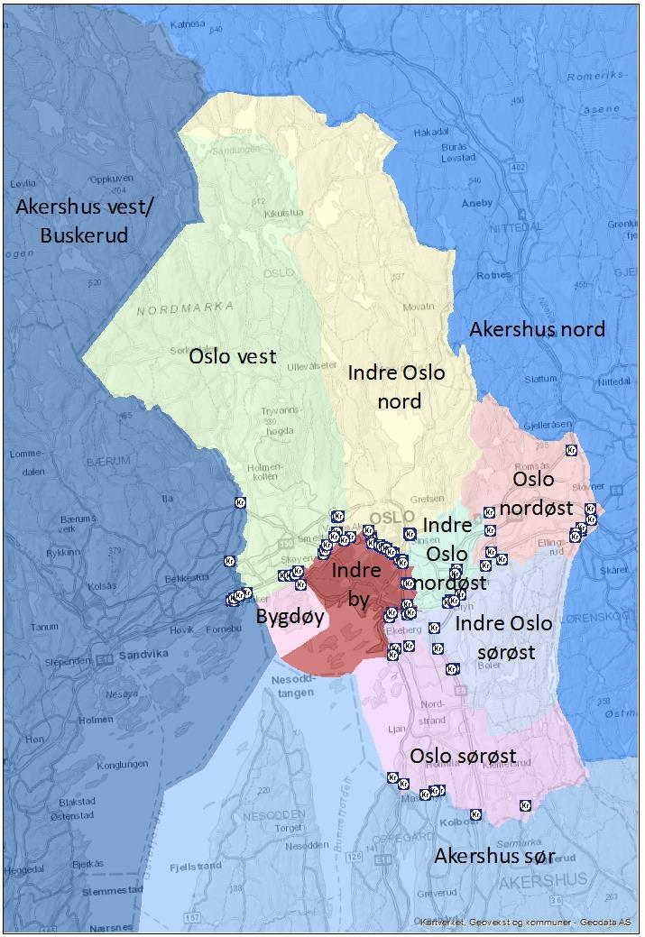 Soneinndeling Analysen er gjort basert på bosatte i følgende geografke område. Dette er det samme området og den samme soneinndelingen som er benyttet i COWIs analyser. Figur 1.