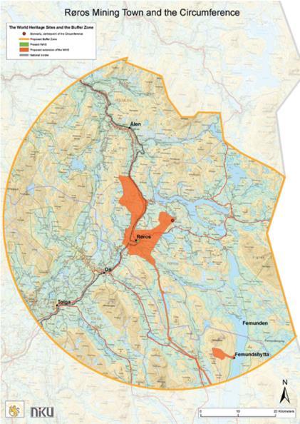 Røros bergstad og Circumferensen sett fra RA Godt fungerende verdensarvområde!