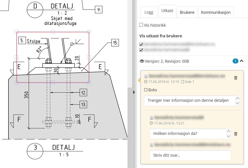 BIM2Share Kommentering & Signering med roller: Brukerveiledning side 11/21 1.3 Verktøylinjen For å utføre faglig kontroll av dokumentet, åpner du det som vist i Kommentering & Signering.