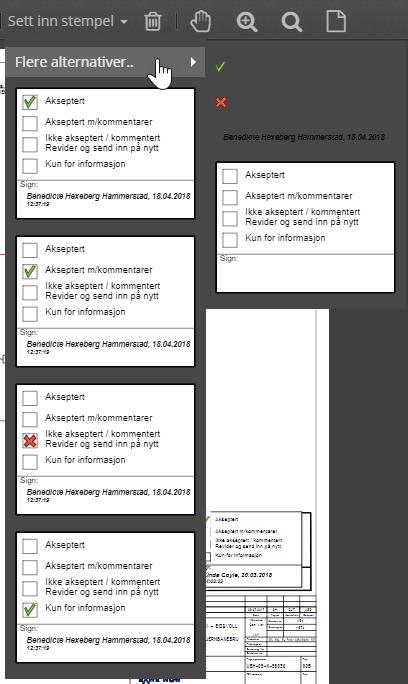 BIM2Share Kommentering & Signering med roller: Brukerveiledning side 14/21 Sett inn stempel: Her kan du velge forhåndsdefinert boks, eller kun merker / kun signatur.