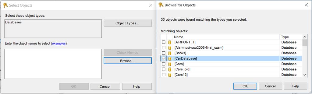 Figur 13-10: Resultat etter Browse-operasjon for søk etter "Databases". Klikk OK igjen. Da vises en lang liste med avkryssningsbokser.