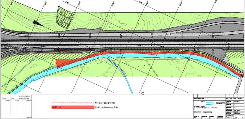 Side 14 av 23 Figur 14: Behov for utvidelses av anleggsbelte for å kunne gjennomføre erosjonssikring, nord for Vienkrysset.