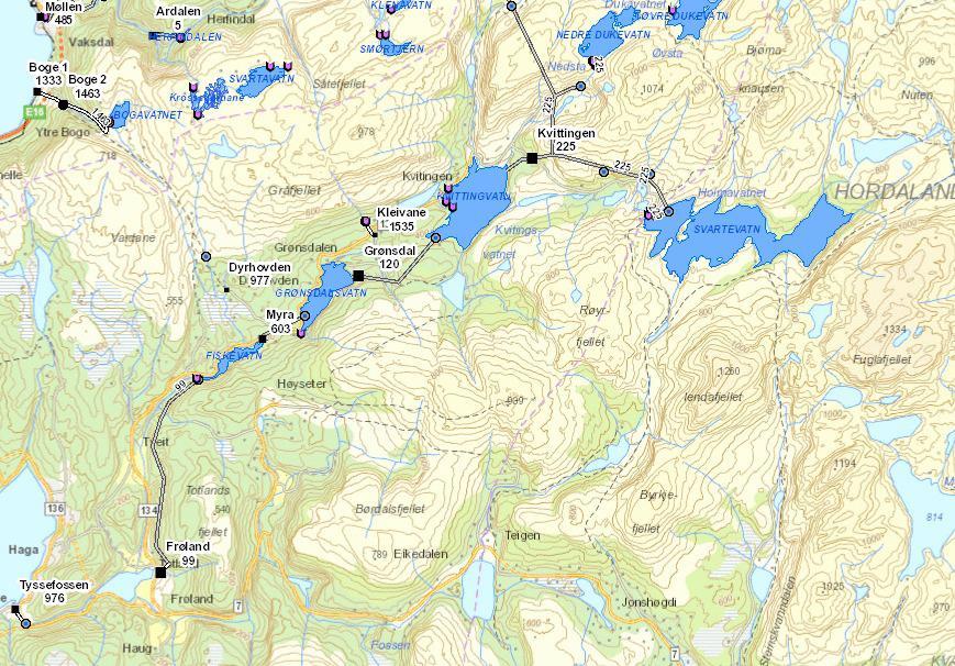 Side 4 Svartavatn 625,9 580,9 45 77,7 Kvitingsvatn 368,4 334,1 34,3 35,0 Grønsdalsvatn 198 188 10 6,5 Fiskevatn 178,3 172,7 5,6 0,3 Kraftverk Slukeevne [m 3 /s]* Fallhøyde [m] Installert effekt [MW]